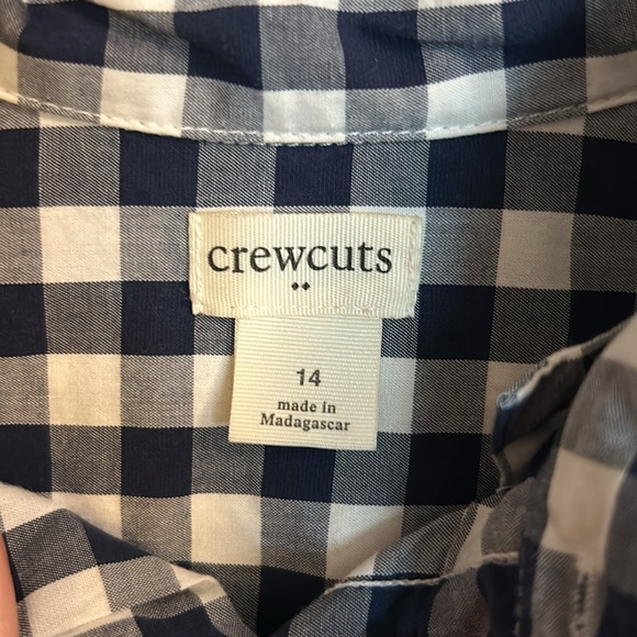 Like new! J Crew Factory boys button-up navy and white gingham shirt, 14 - Picture 2 of 6